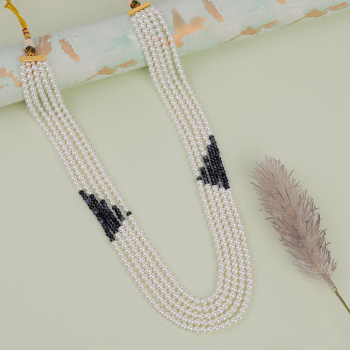White pearl Blue Beaded Traditional wear maala for men