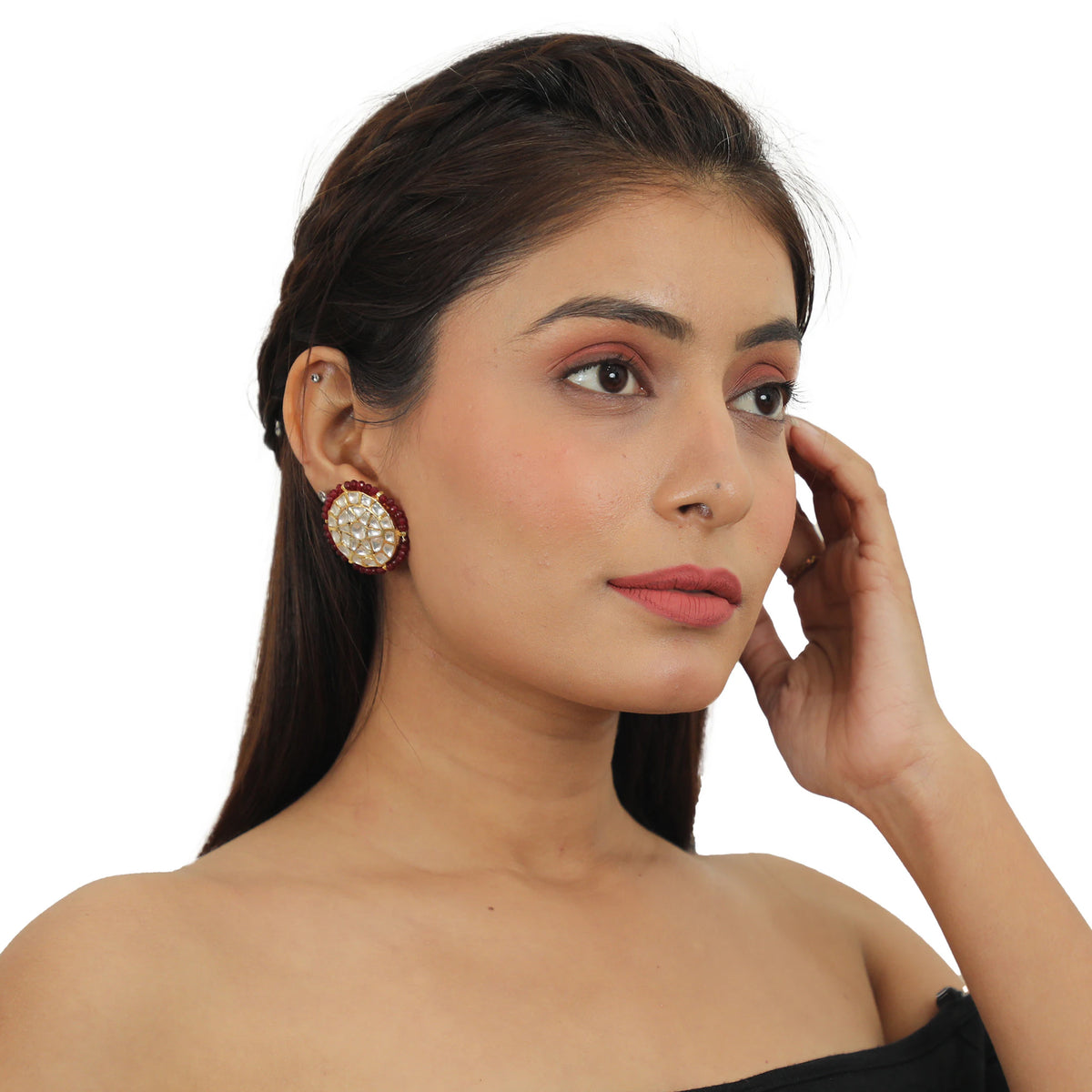 A 22Kt Gold Plated Choker Necklace Set Beaded In Maroon