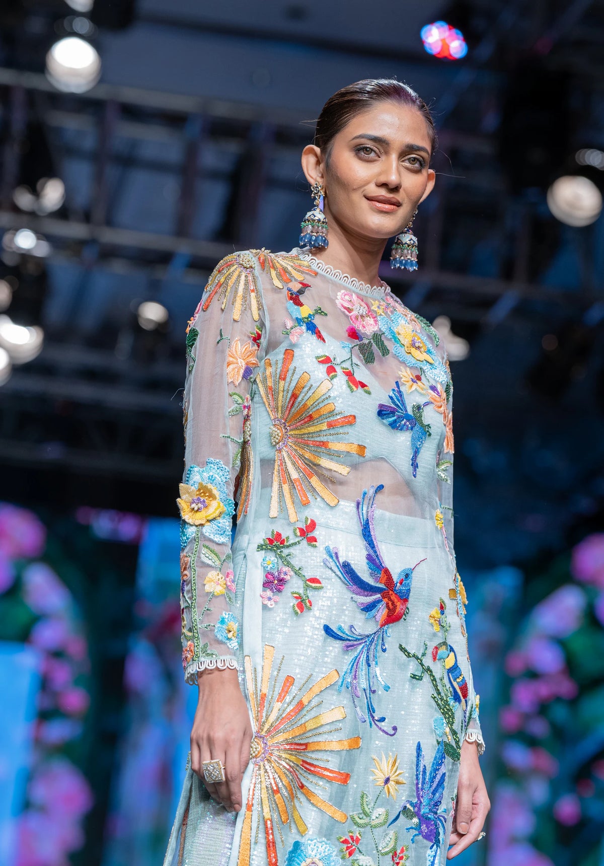 Pastel Pink And Blue Beads Firozi Meenakari Jhumki