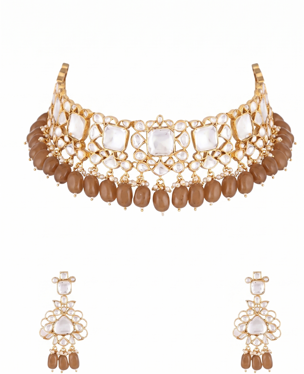 Simple Necklace Set Of Jadtar, Pearls And Beads