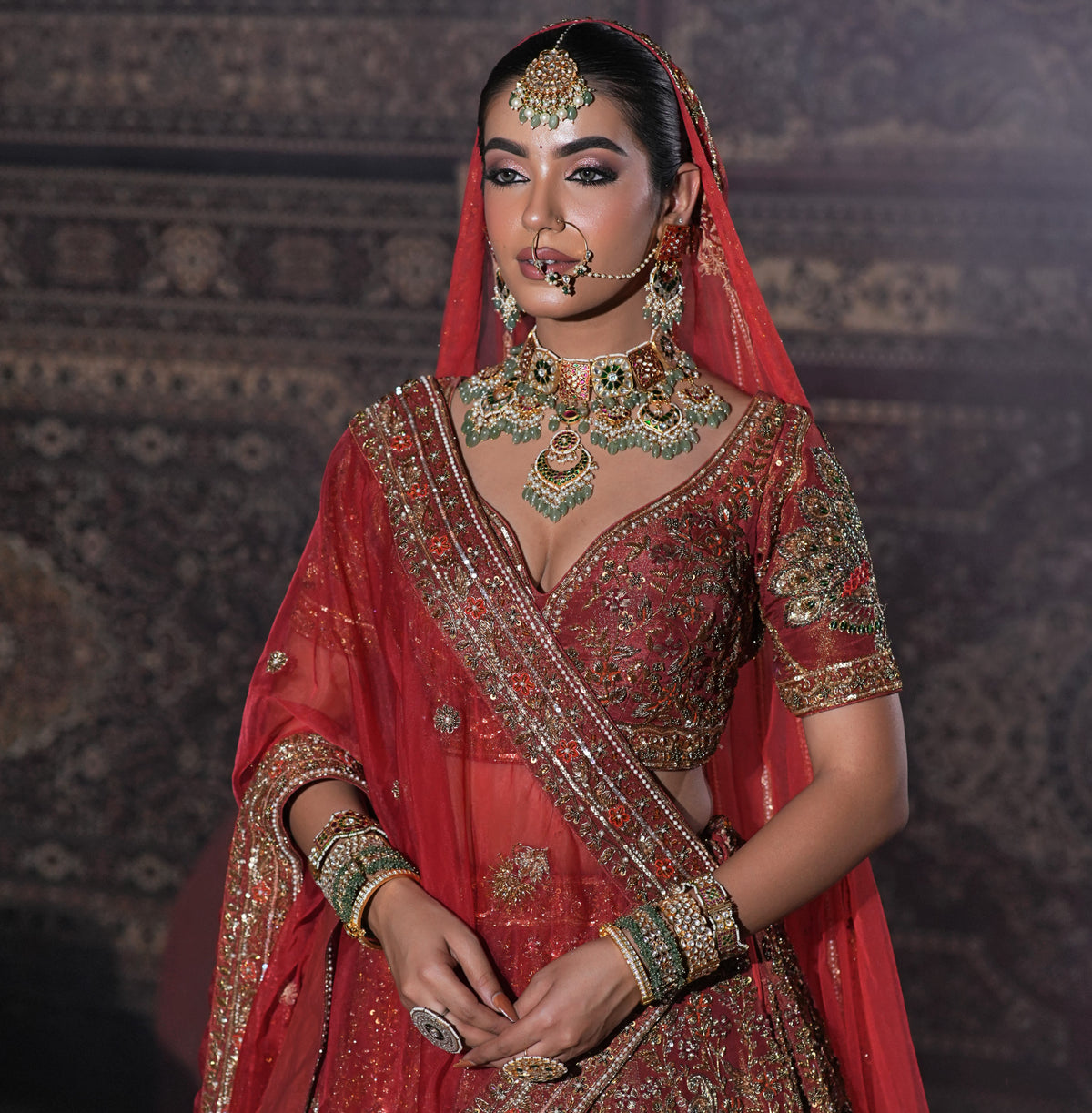 Red meenakari vintage jewellery/bridal pink green necklace set