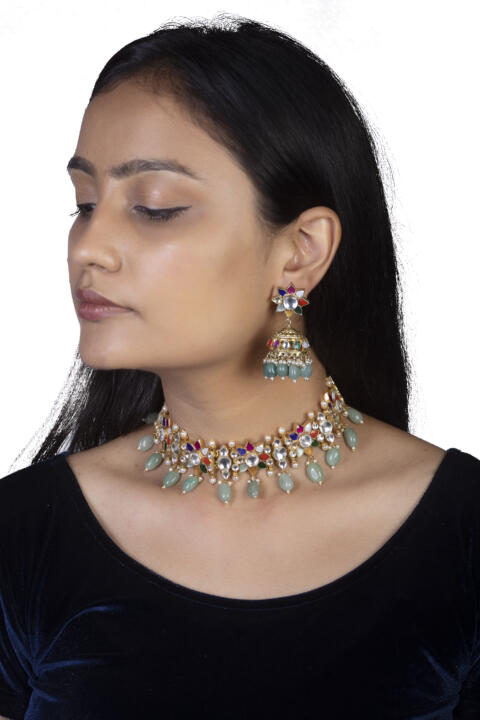 Multi Color Bridal Necklace Jewellery With Earrings