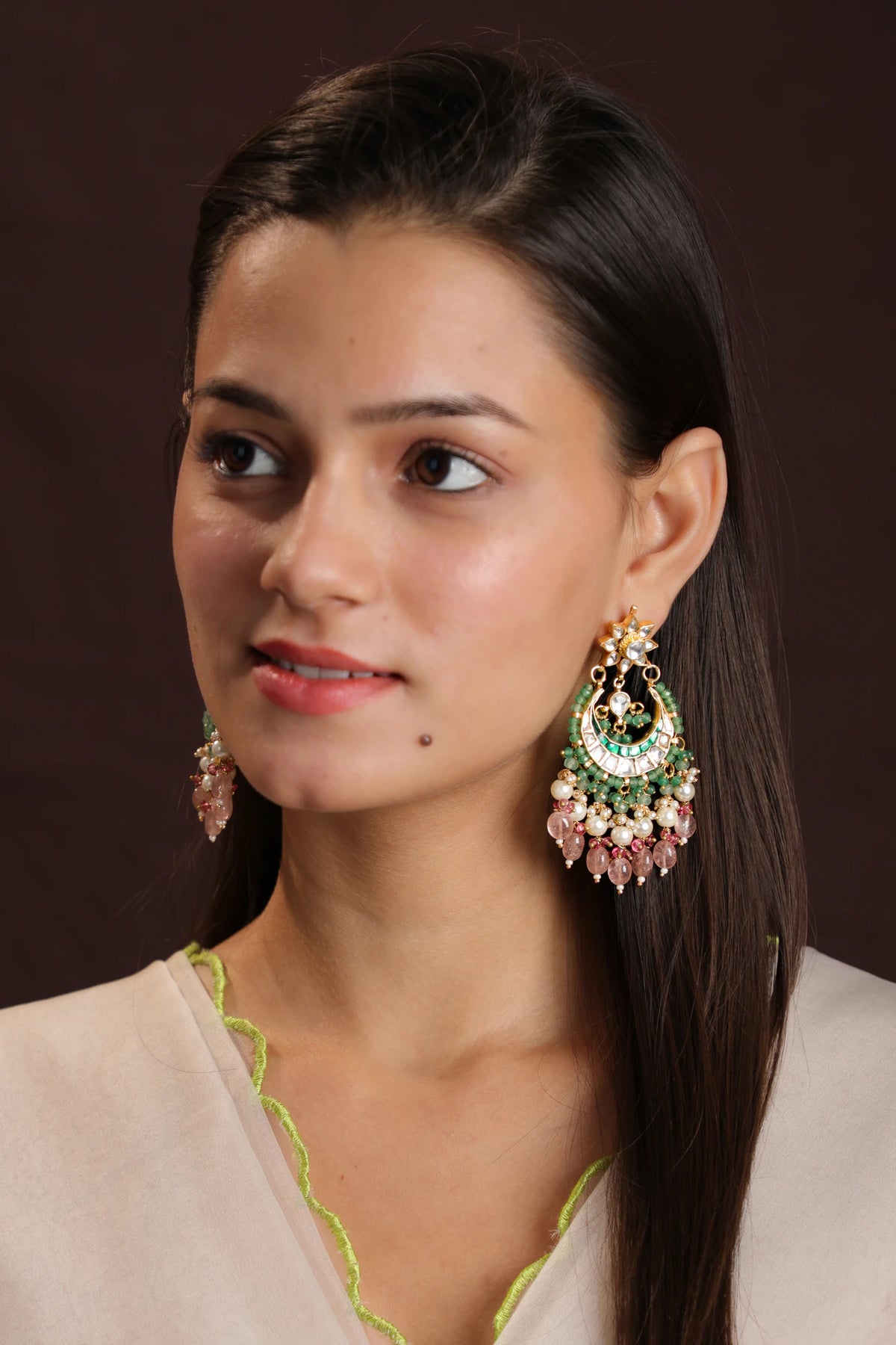 Riana light green and pink gold plated choker set for women