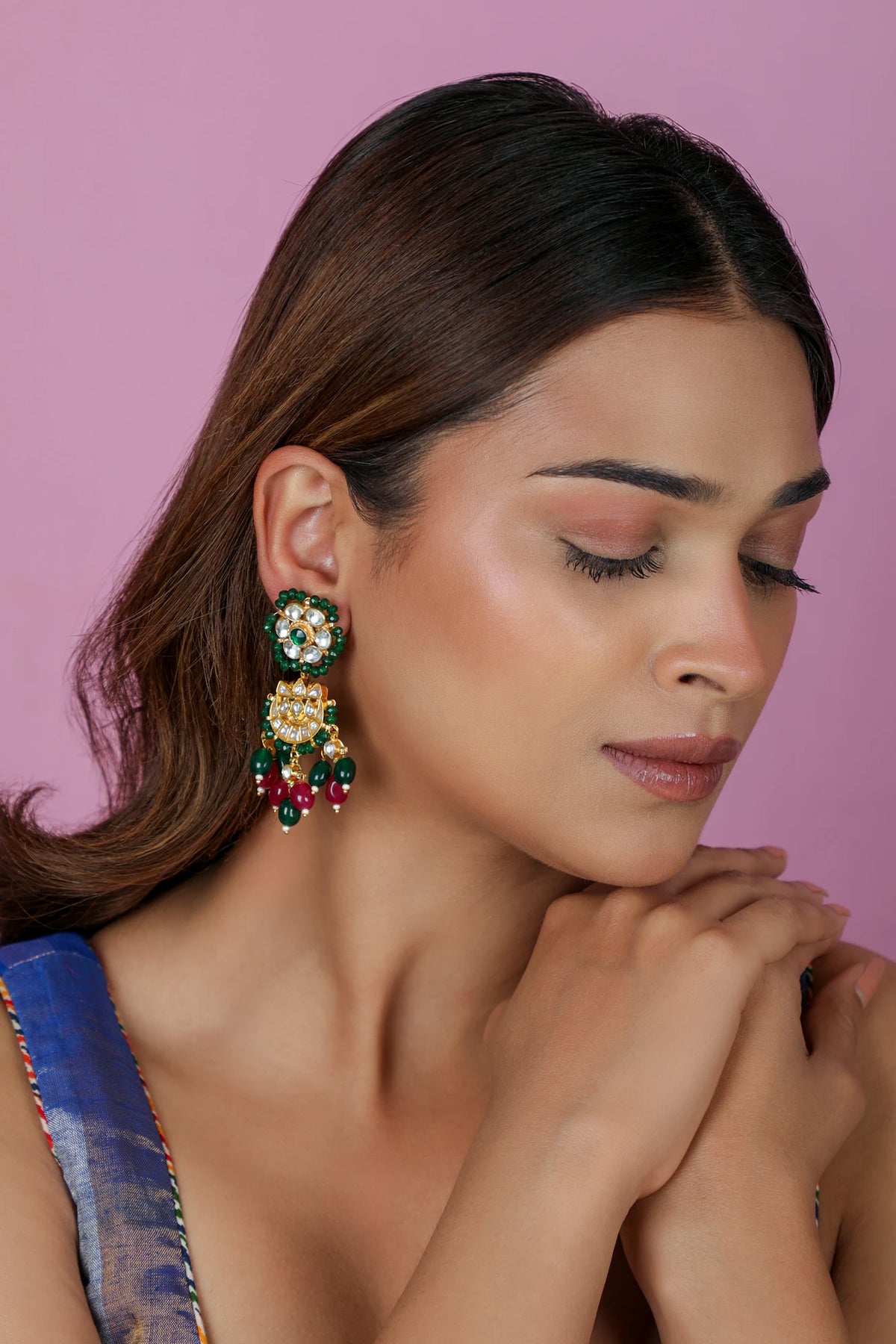 Traditional jadtar choker necklace & Earrings with marron & purple set