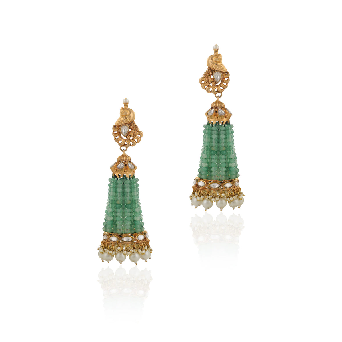 Rajasthani Sea Green Peacock Shape Gold Plated Jhumki Design By Riana Jewellery