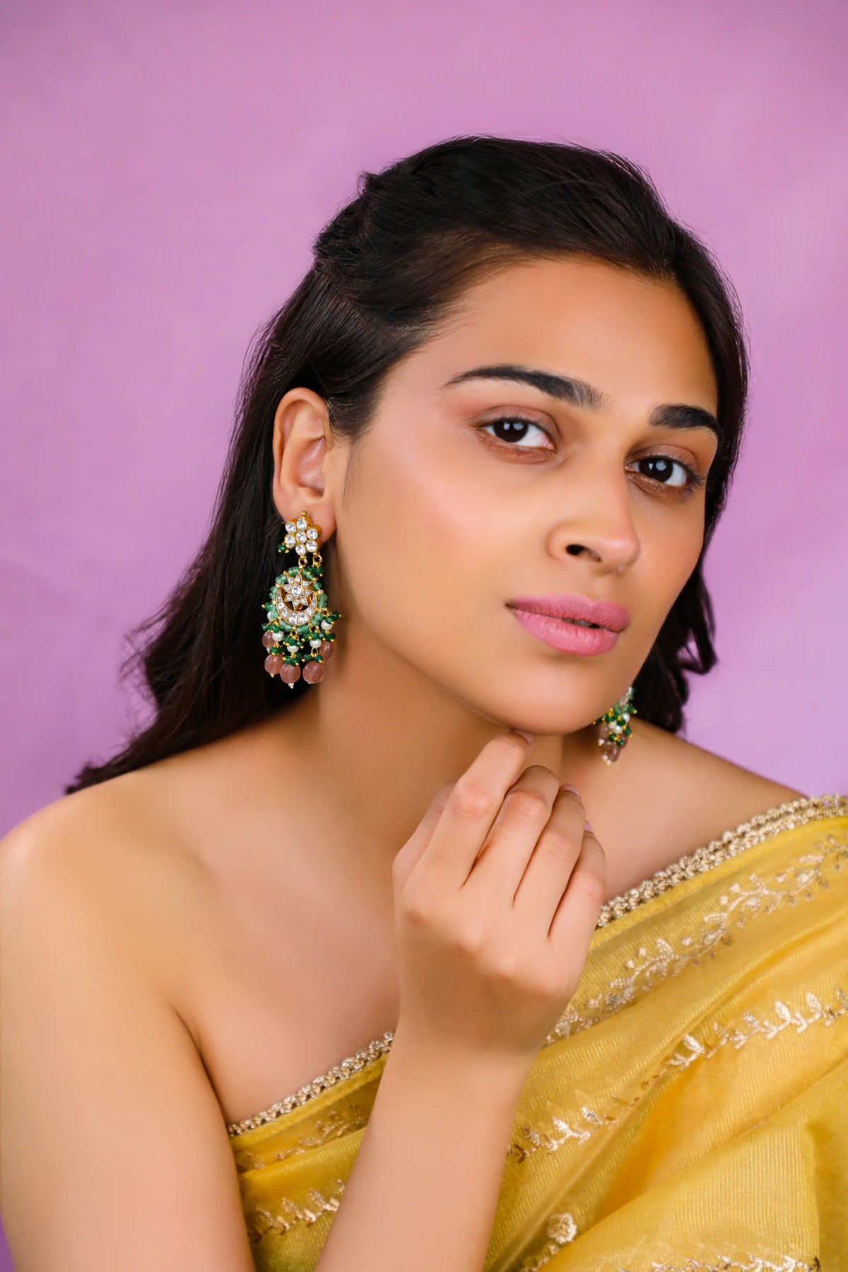 Small chandbali earings with pastel shades and pearls