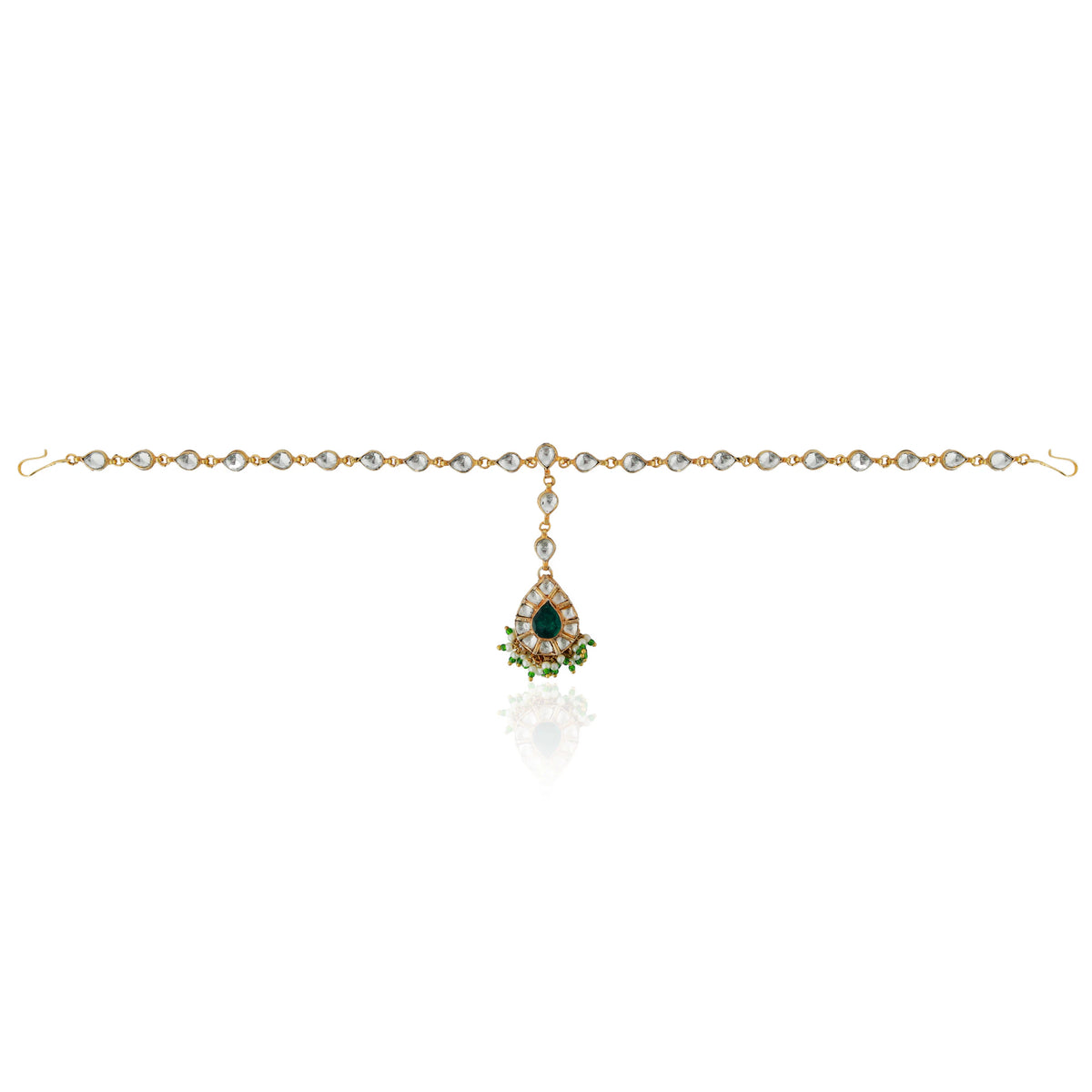 Indian Embellished green white stone delicate Indo western Mathapatti for women