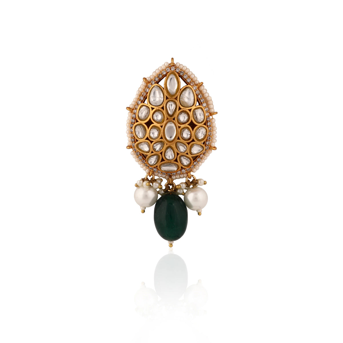 Green Beads With White Pearl Jadtar Brooche