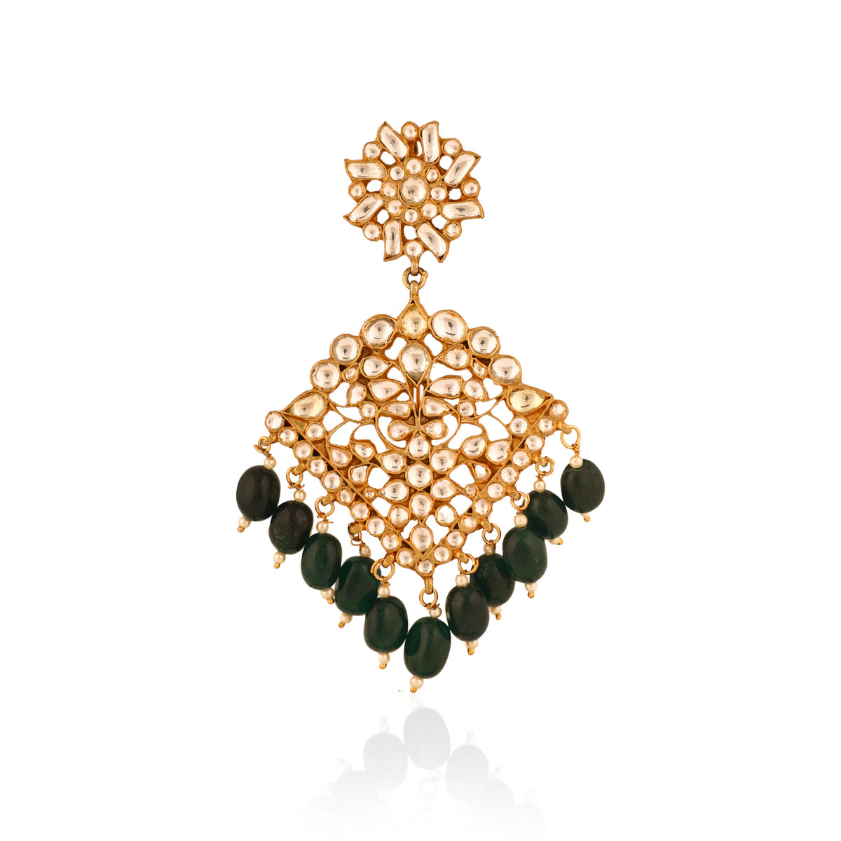 Riana Jewellery Gold Plated Green Emerald Bead White Brooch For Men