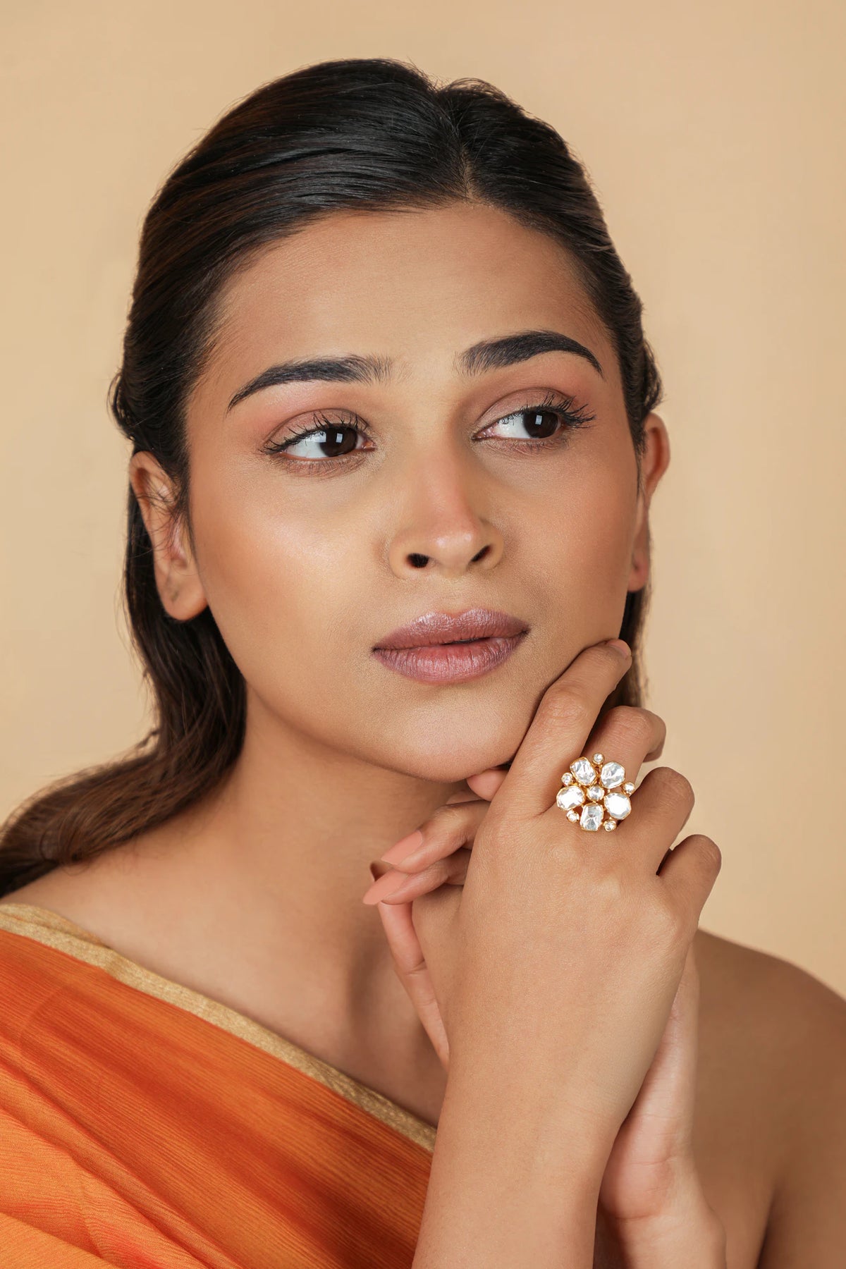 Gold-toned moissanite floral ring