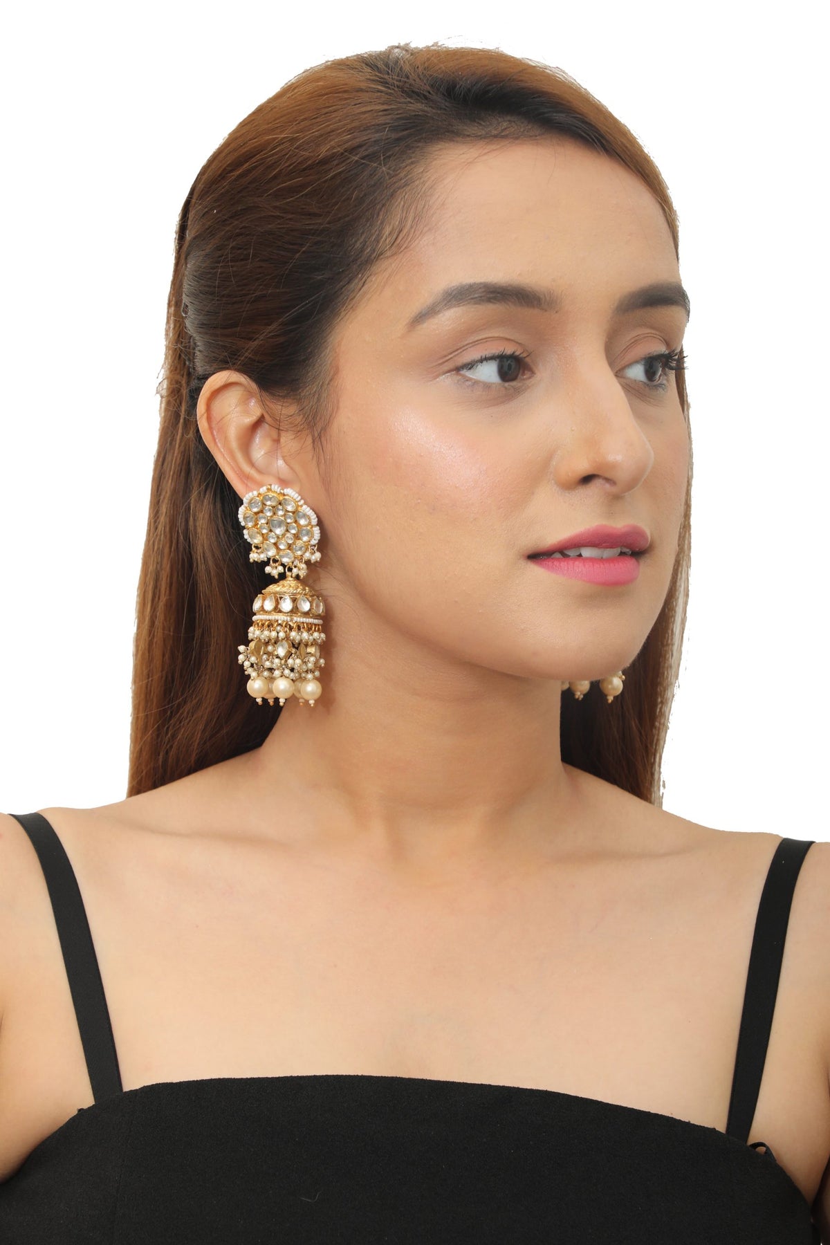 WHITE JADTAR STONE JHUMKIS