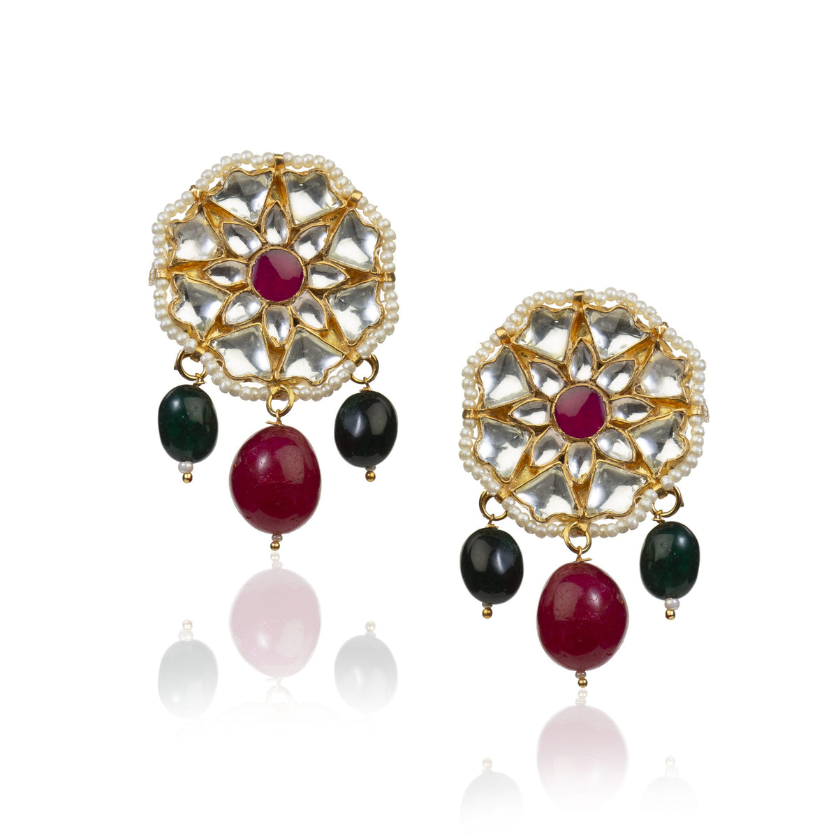 Gold Plated pink and white Stone Necklace Set
