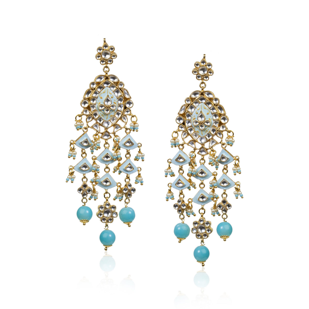Gold Plated Pearls and firozi Blue Meena Pendant Necklace Set