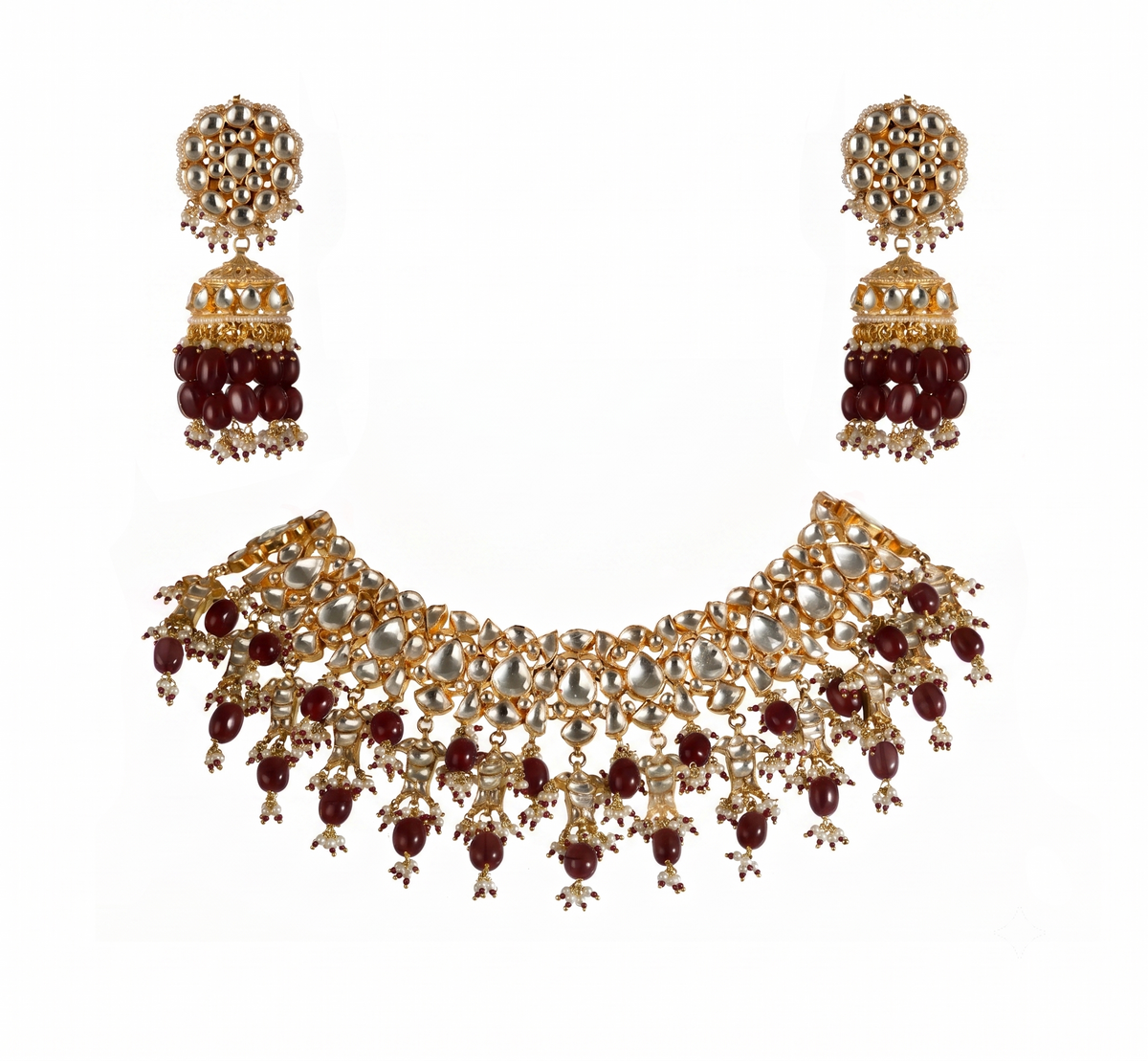 Sea Green White Jadtar Stone Fish Necklace Set With Jhumki