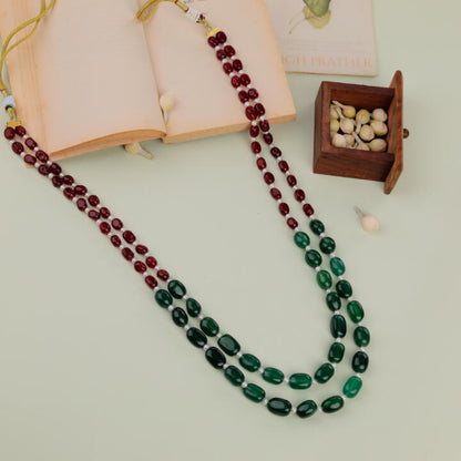 Ruby tumble beads with green emerald beads Necklace Maala for girl and women