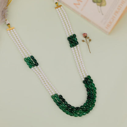 Emerald Green Beaded Maala three layered pearl Mala