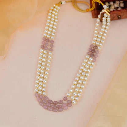 Gold plated pink beaded pearl necklace maala gift for women