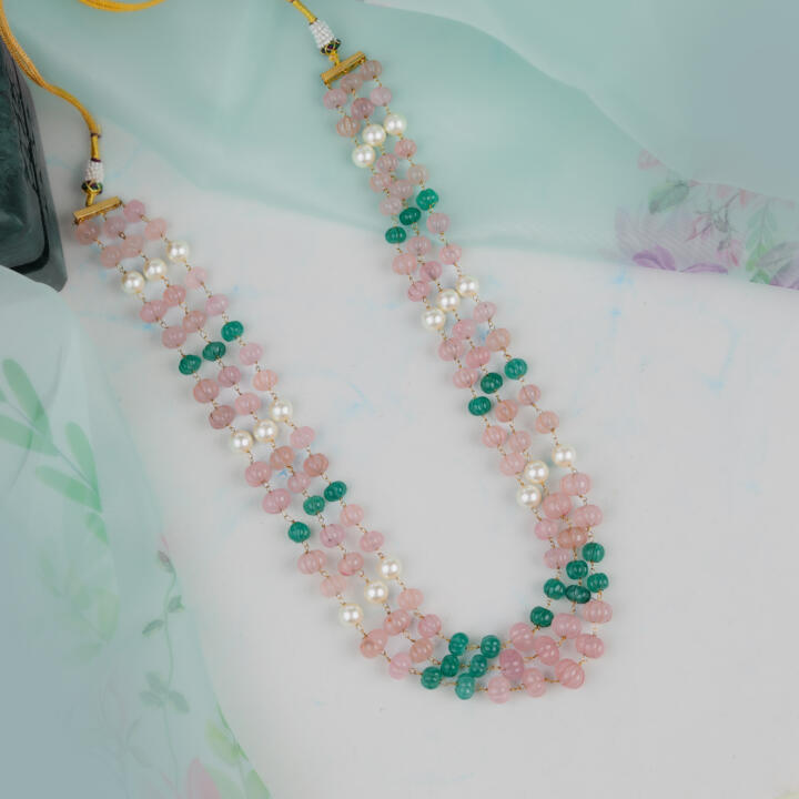 Beautiful Vintage Rose quartz & Jade Beaded Maala for men