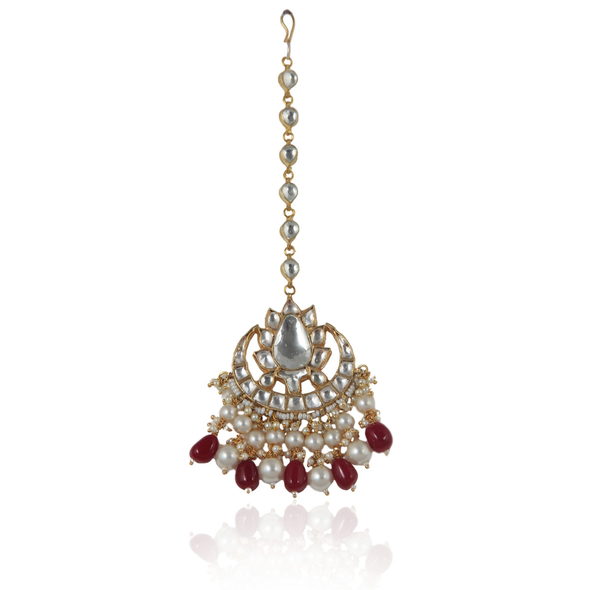  WHITE JADTAR STONE MAANGTIKA BEADED WITH PEARLS AND RUBY BEADS
