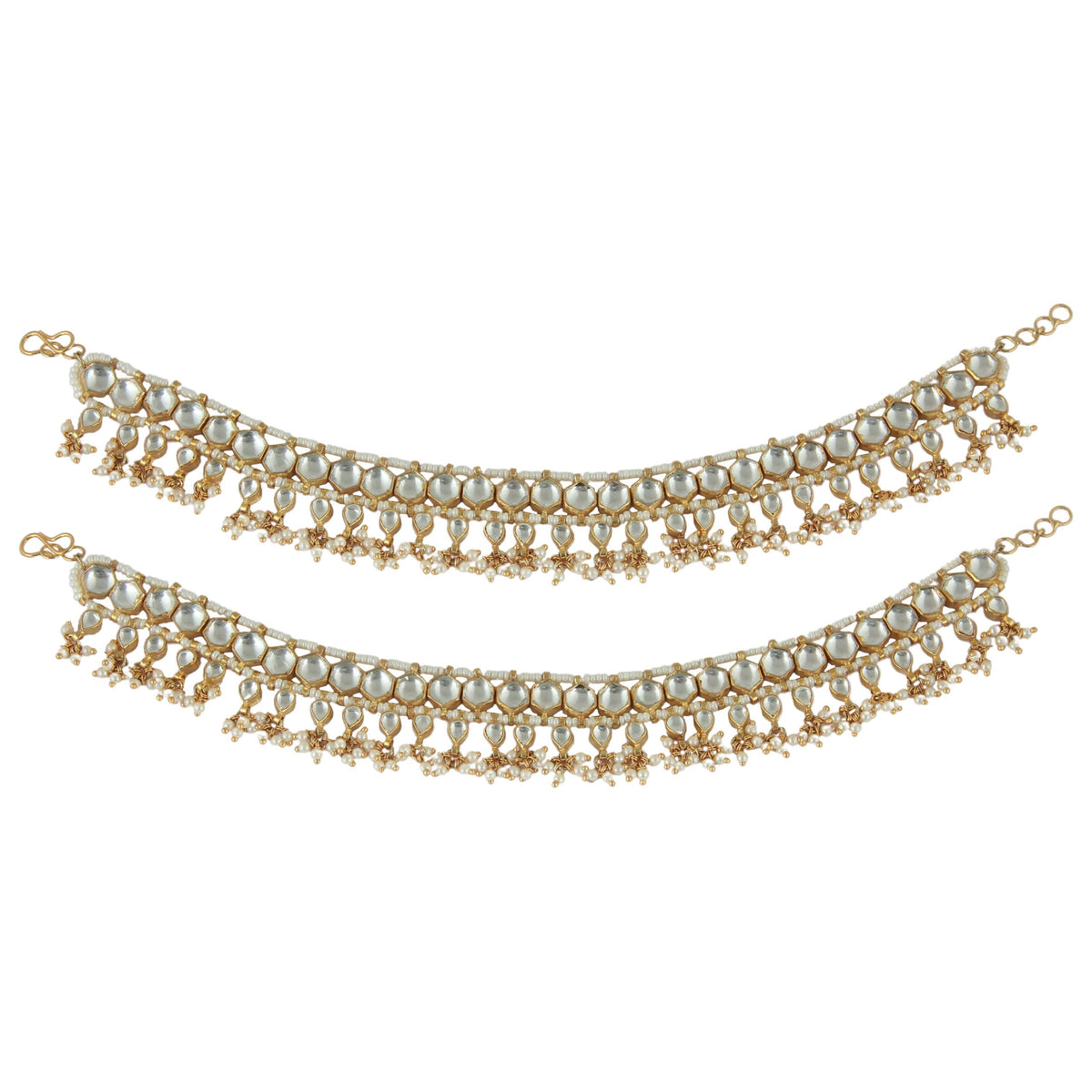 WHITE JADTAR STONE PAYAL WITH HEXAGON SHAPE STONES