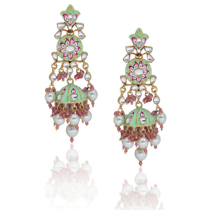 Meenakari worked heavy Necklace set with long earrings
