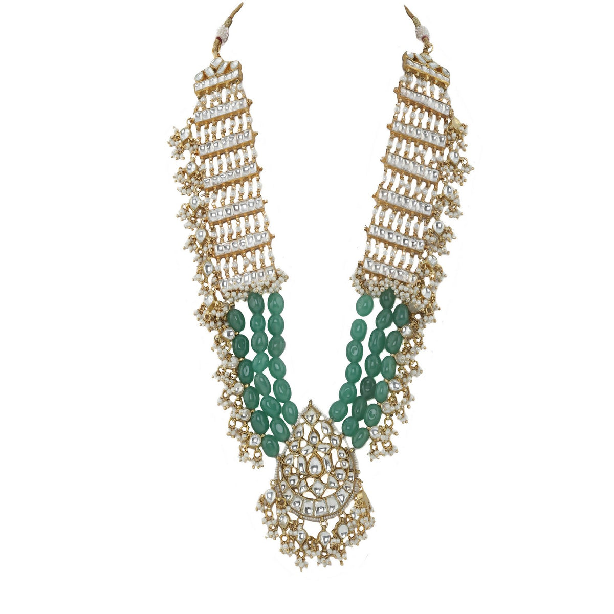 long pendant necklace with sea green beads