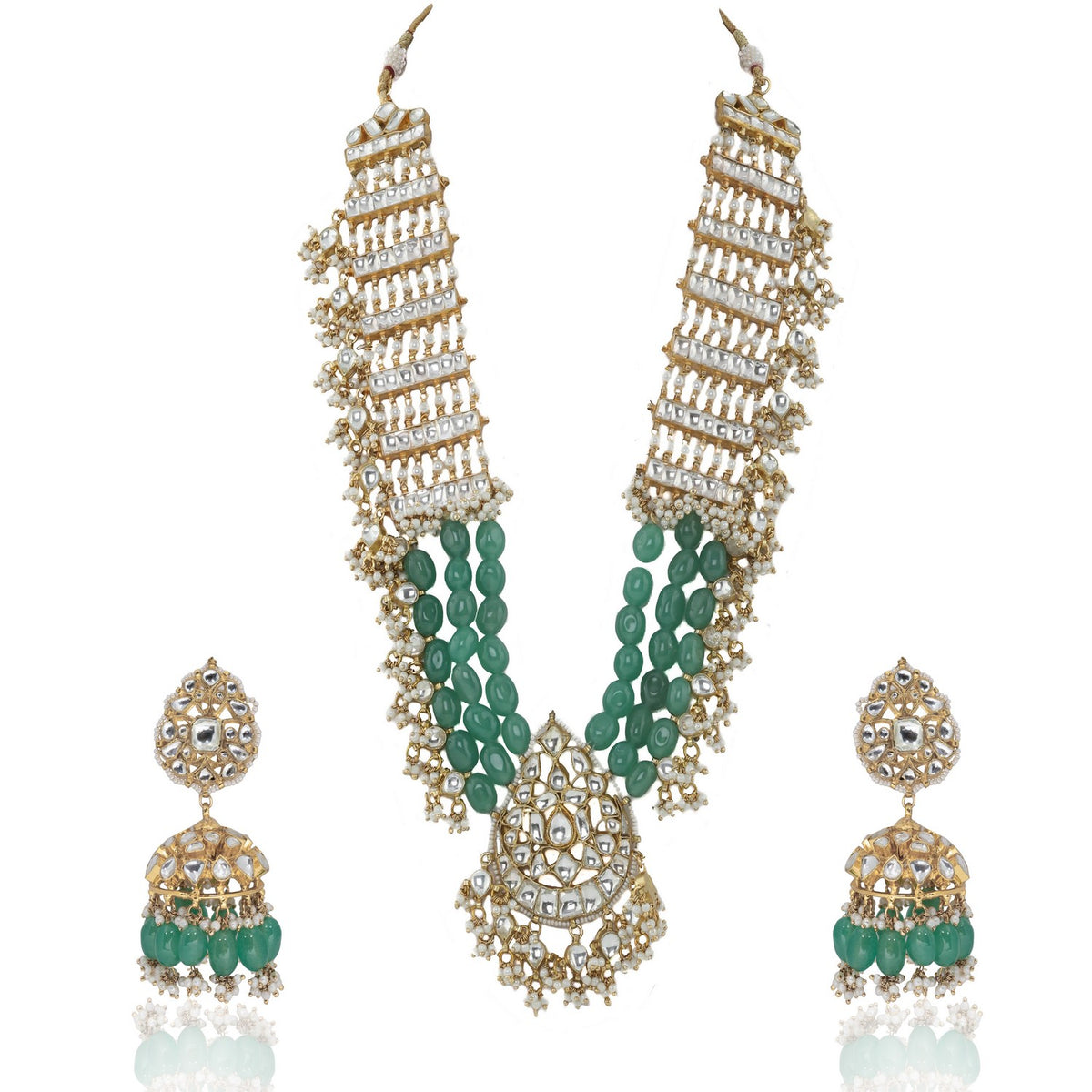 long pendant necklace with sea green beads