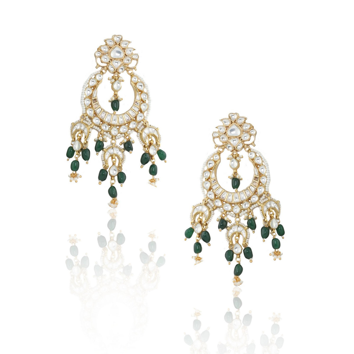 GOLD PLATED GREEN COLOR HEAVY BRIDAL NECKLACE SET