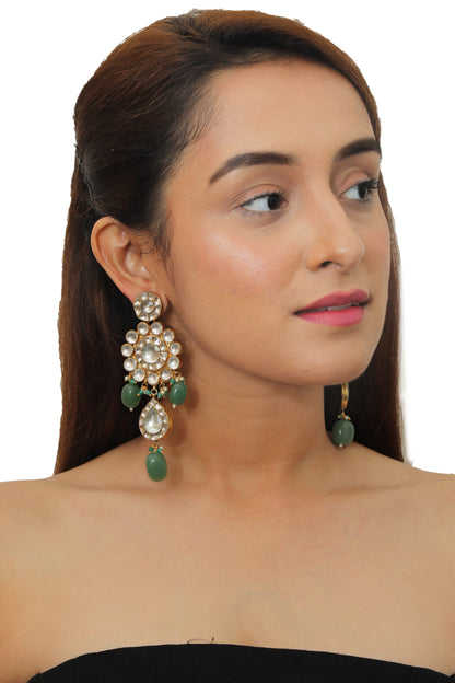 SEA GREEN BEADS AND BIG ROUND STONE  NECKLACE SET