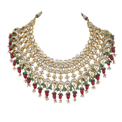 uniquely beaded traditional necklace set in pink and green beads