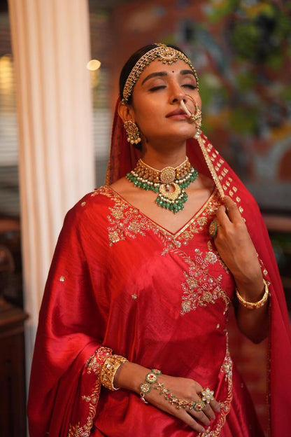 2026 Indian Wedding  Wear Sea Green Beads With White Jadtar Stone Necklace Set
