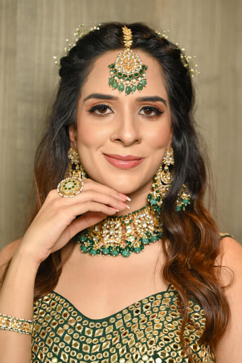 Maangtikka With Sea Green Beads  And A Hint Of Emerald Green