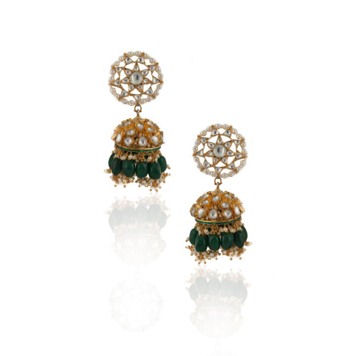 White And Green Jadtar Stone Choker With Jhumki Bridal Set