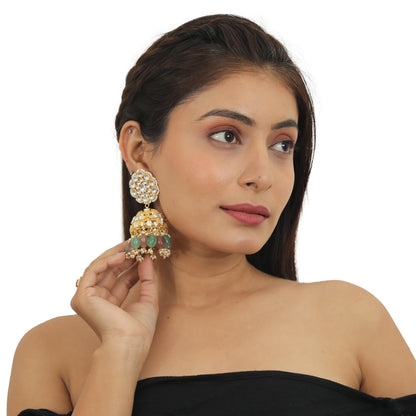Pastel Pink And Sea Green  Beads  Necklace  Set In 22Kt Gold Plating, With Jhumki Earings