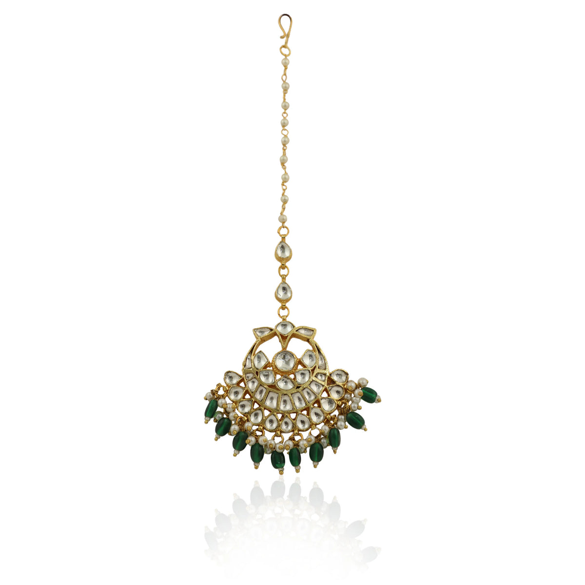 Jadtar Maangtikka With Emerald Green Small Beads