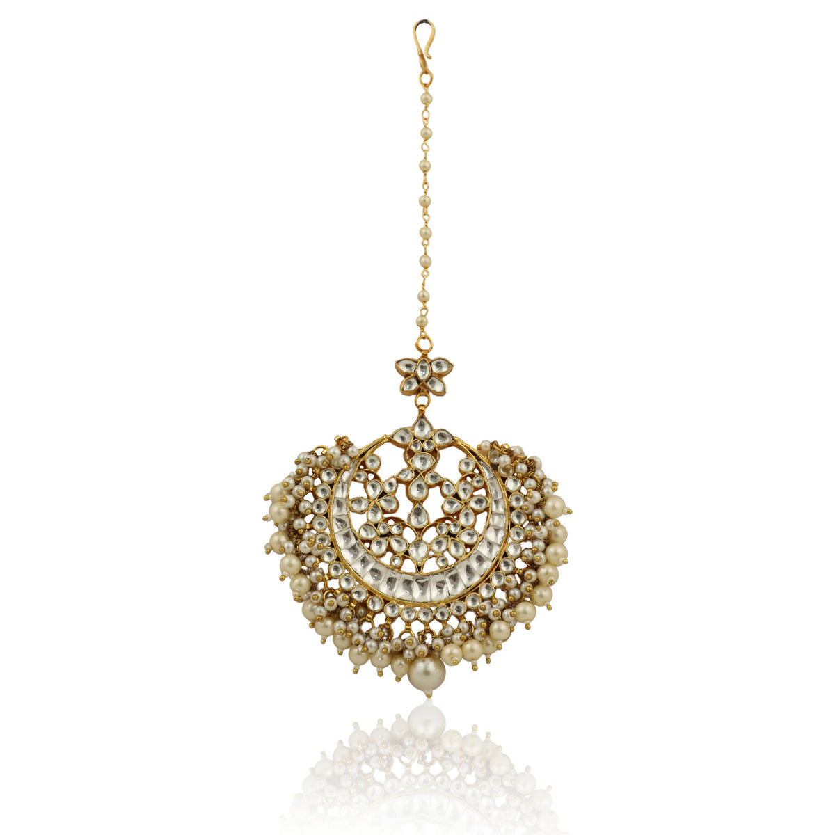 Jadtar Stone Maangitkka With Pearls