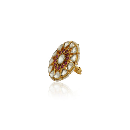 White And Pink Stone Jadtar Ring