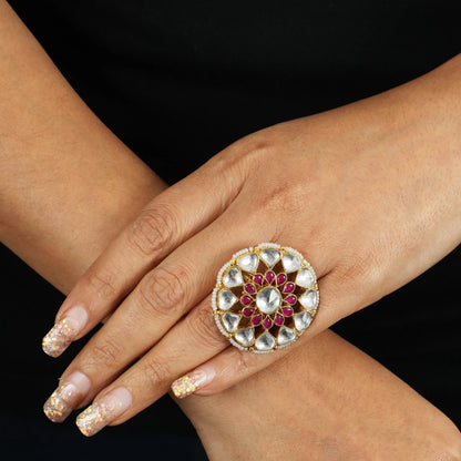 White And Pink Stone Jadtar Ring