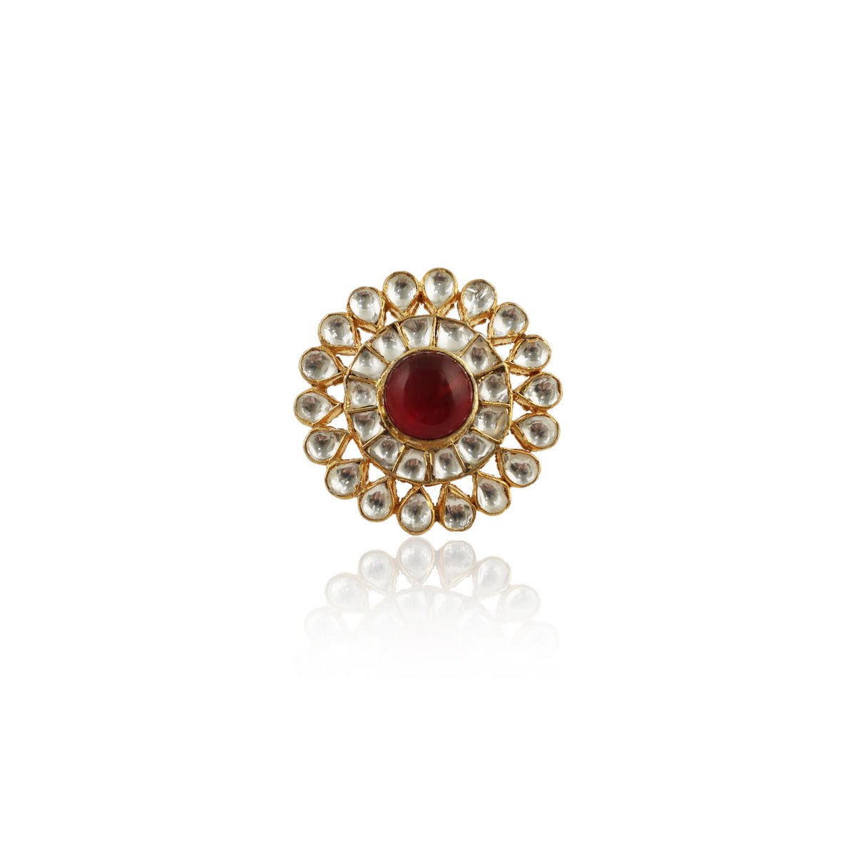 White  Jadtar Ring With Pink Center