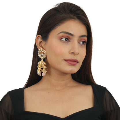 White Jadtar Stone Light Pink Jhumki