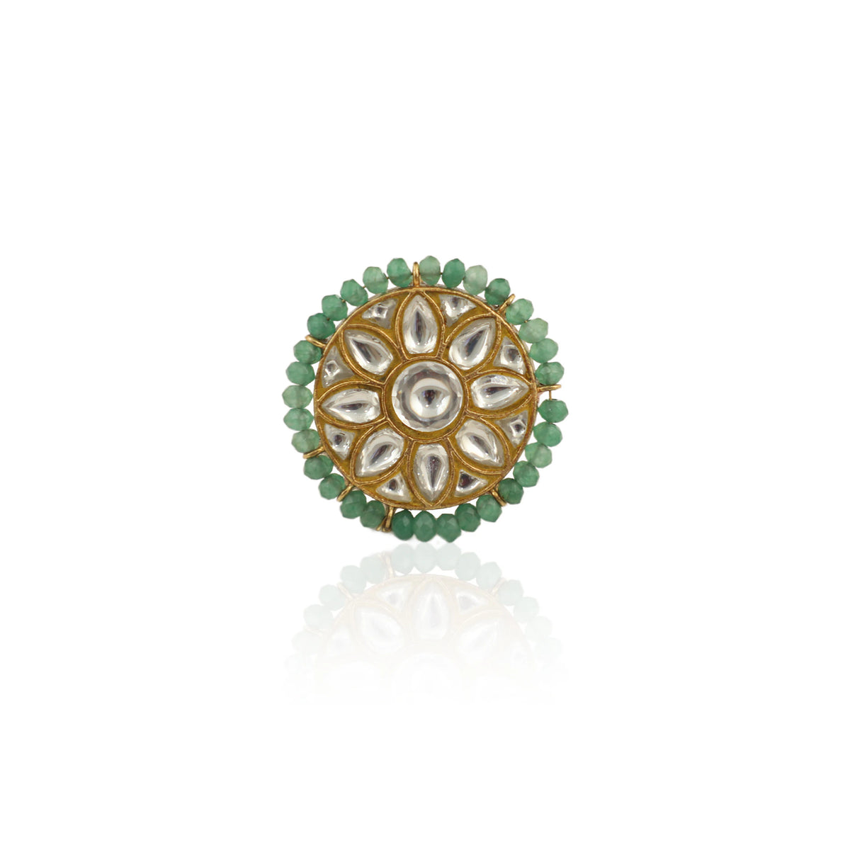 Floral Jadau Ring In 22Kt Gold Plating