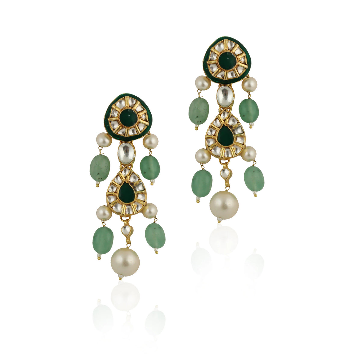 Green Meenakari Necklace Set With White Pearl