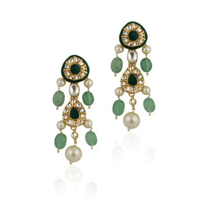 Green Meenakari Necklace Set With White Pearl