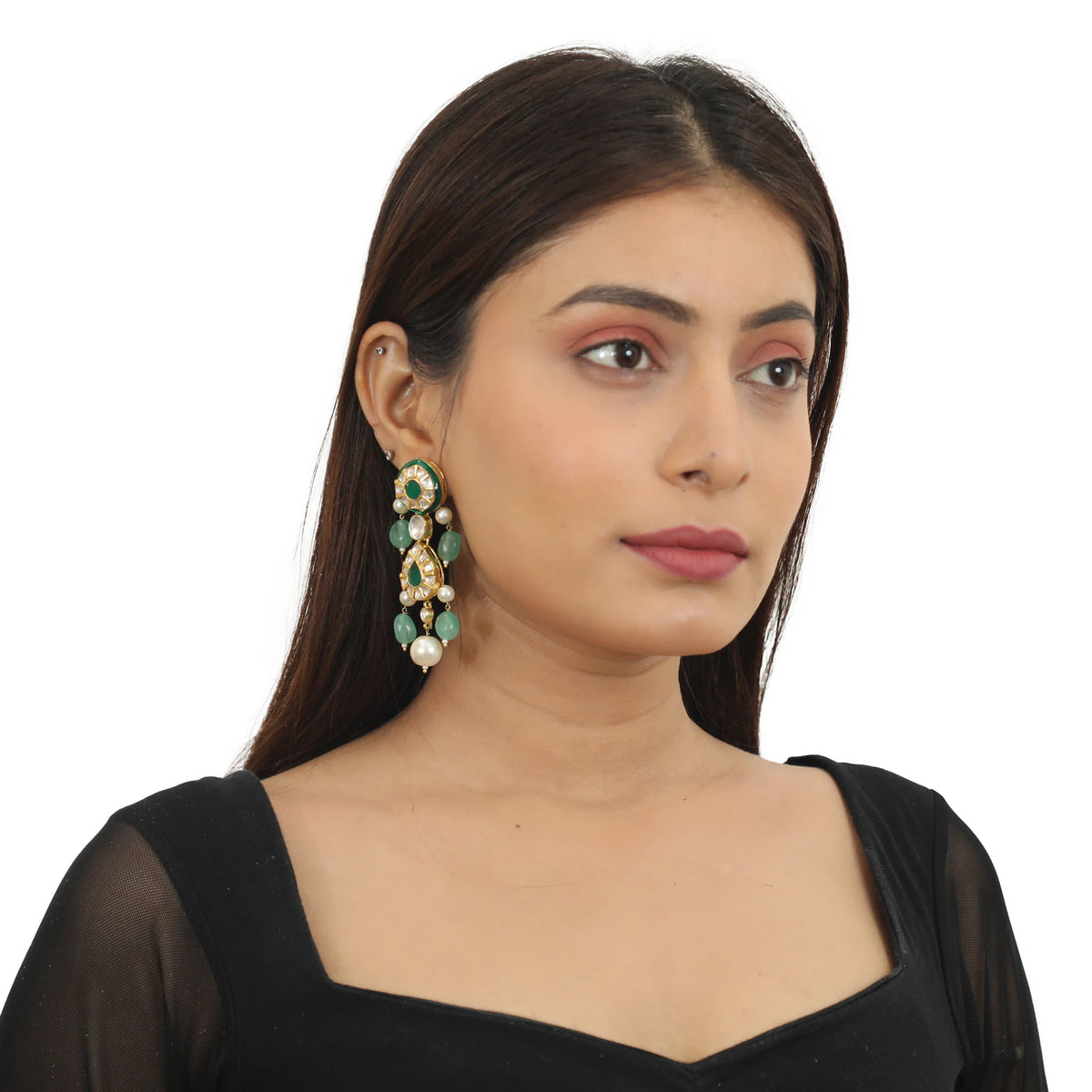Green Meenakari Necklace Set With White Pearl
