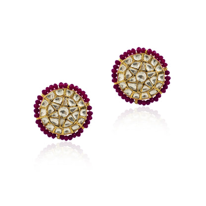A 22Kt Gold Plated Choker Necklace Set Beaded In Maroon
