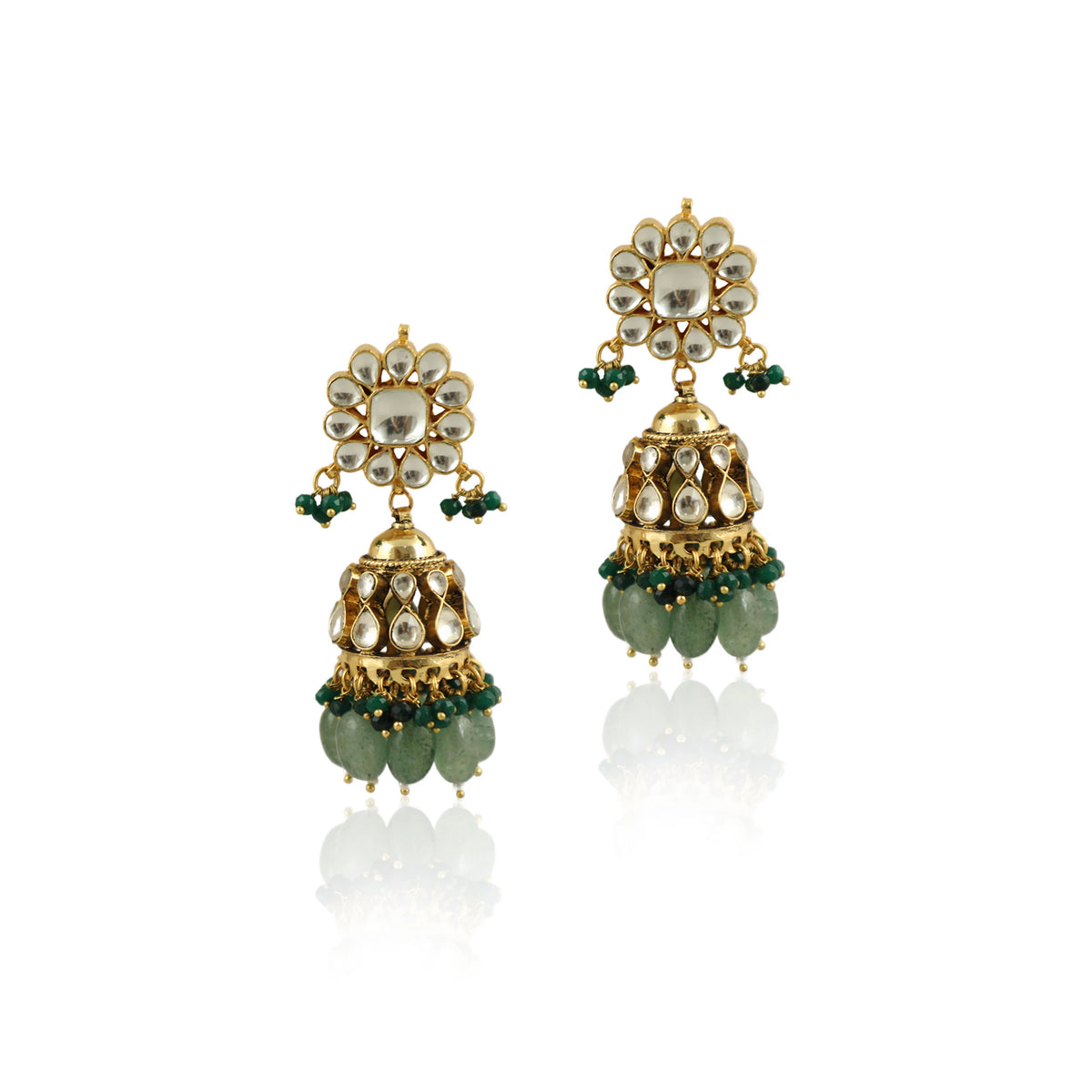 Festive Wear Necklace Set In 22Kt Gold Plating, Carved Uniquely With Sea Green Beads And Pearls