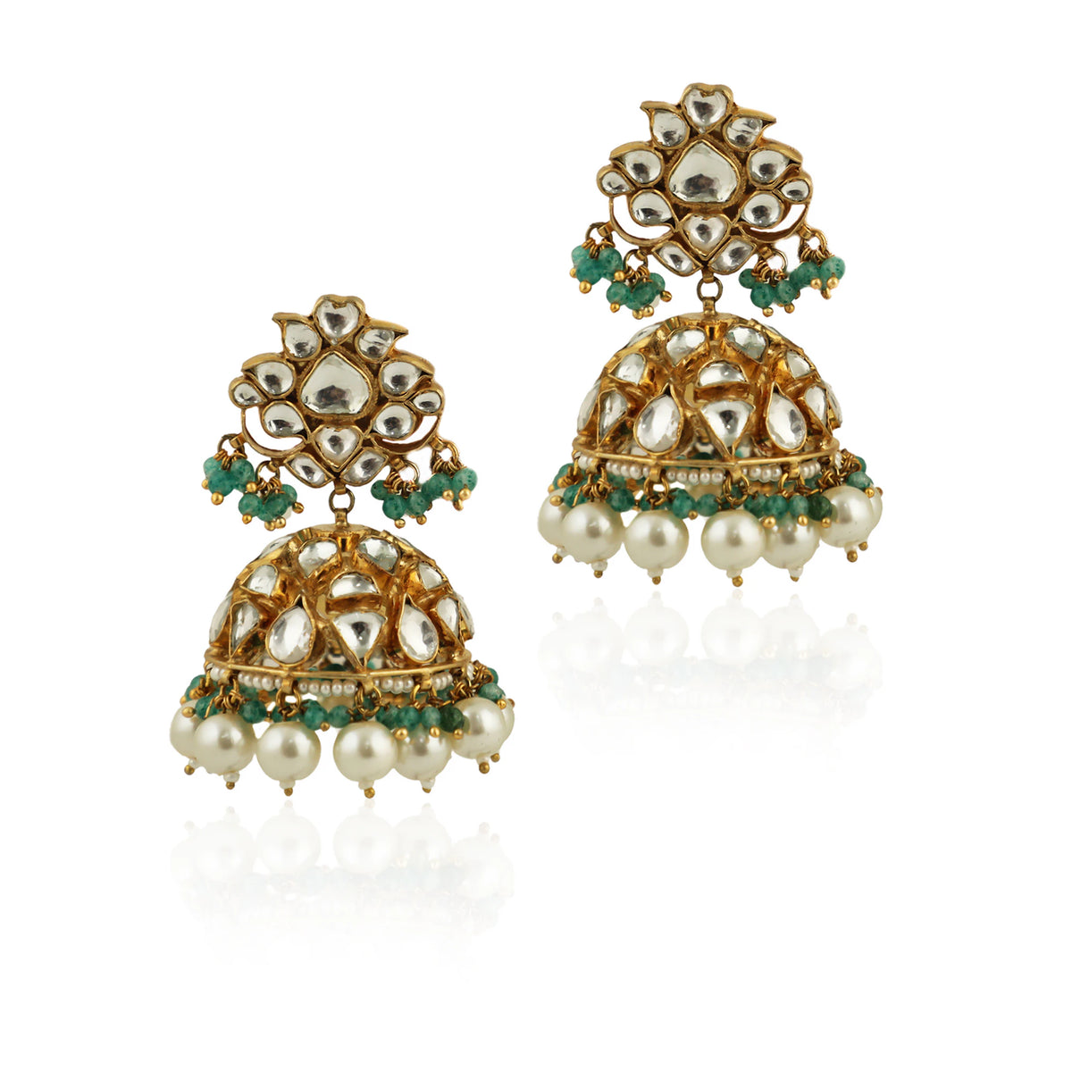 White Stone Neckalce With Jhumki  Sea Green Hangings And Pearl
