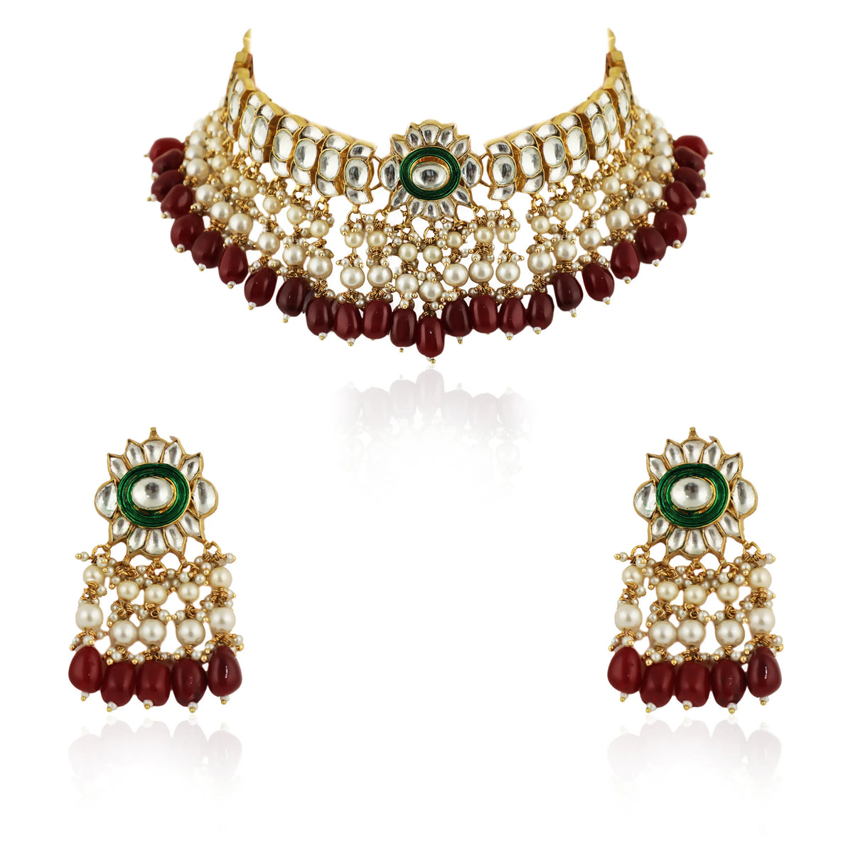 Gold plated choker set with white pearl