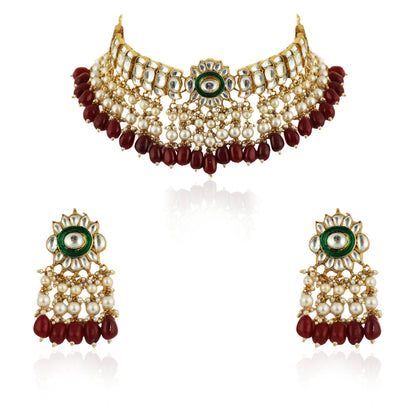 Gold plated choker set with white pearl