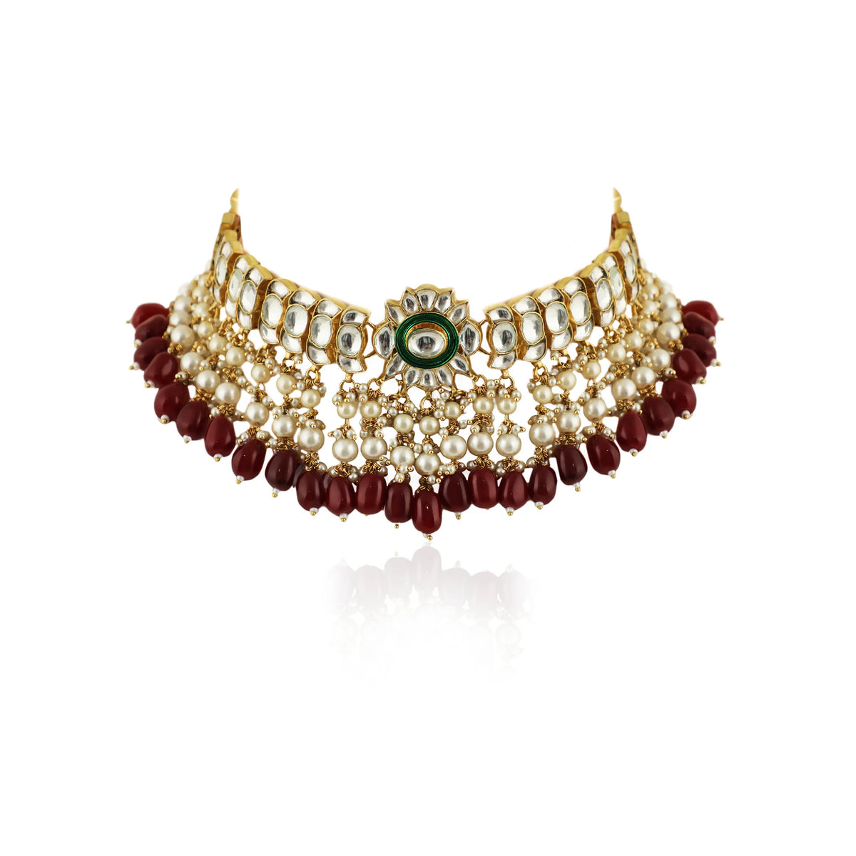 Gold plated choker set with white pearl